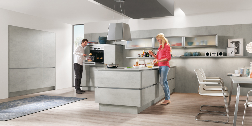 Design-Küche RIVA mit trendiger Betonoptic von Nobilia - extra günstig zu Ausnahmekonditionen beim Küchensonderverkauf